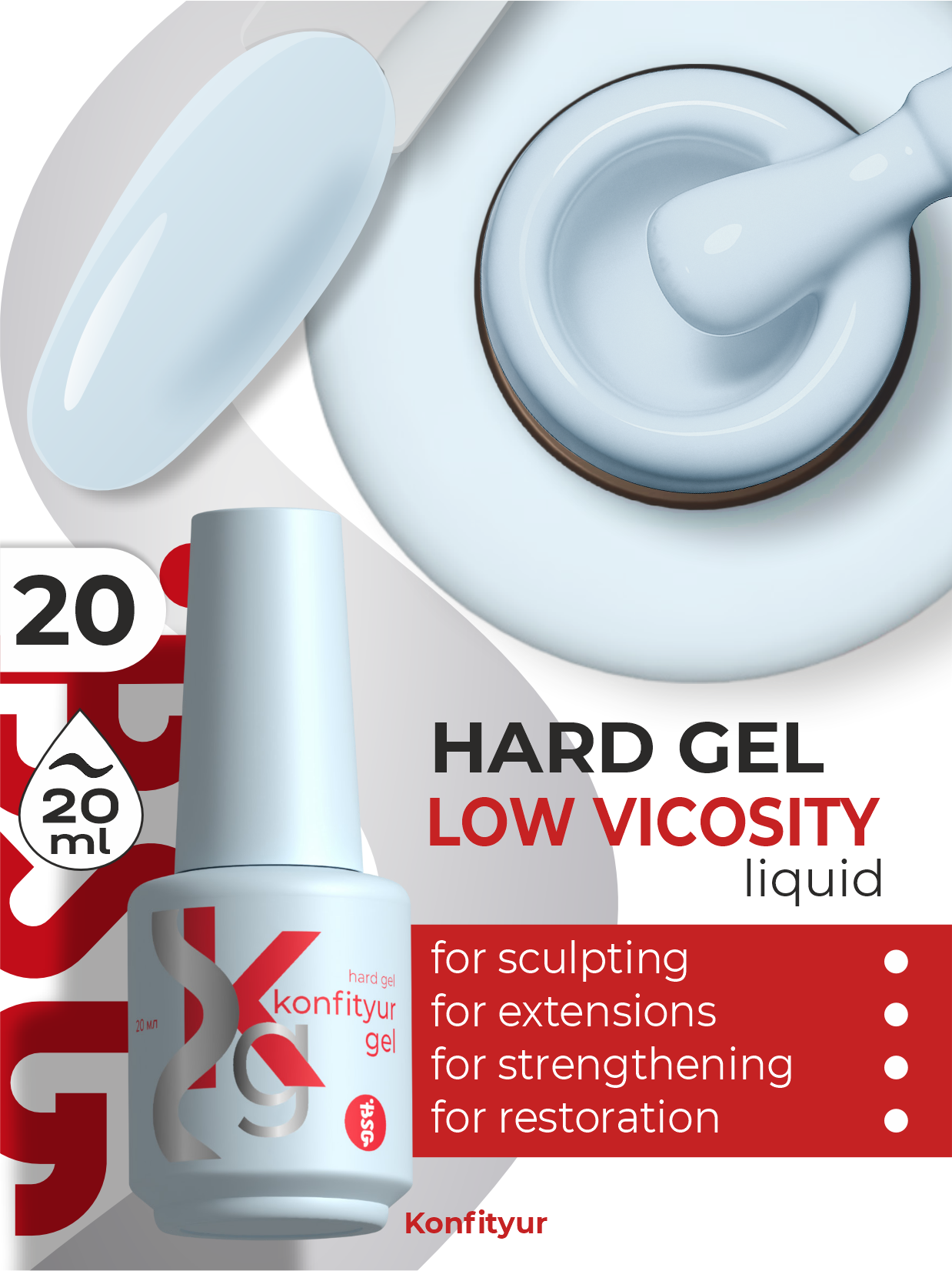 Hard gel in a bottle Konfityur LOW VISCOSITY 20 ml 20 Arctic Mist