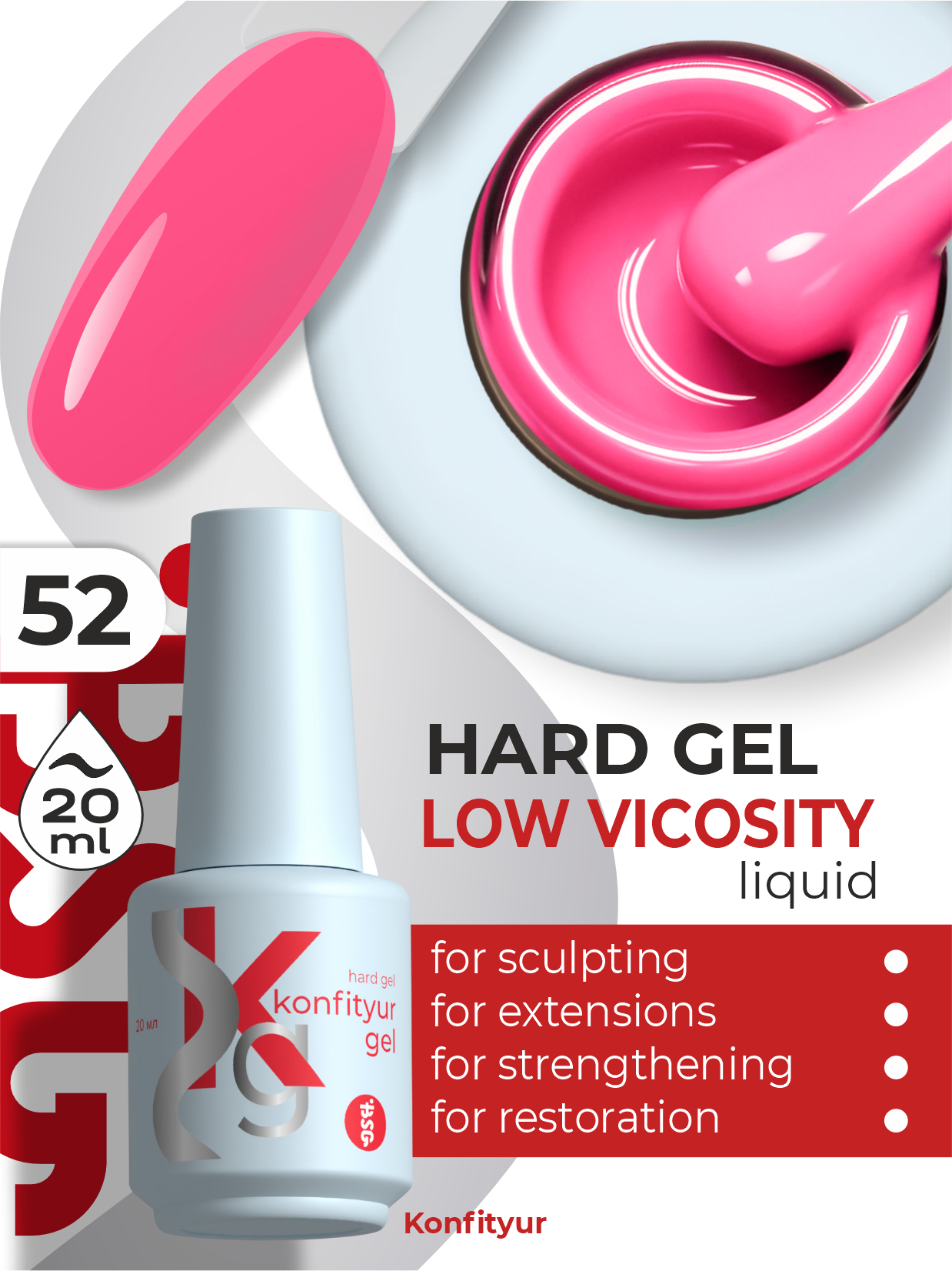 Hard gel in a bottle Konfityur LOW VISCOSITY 20 ml 52 Cotton Candy