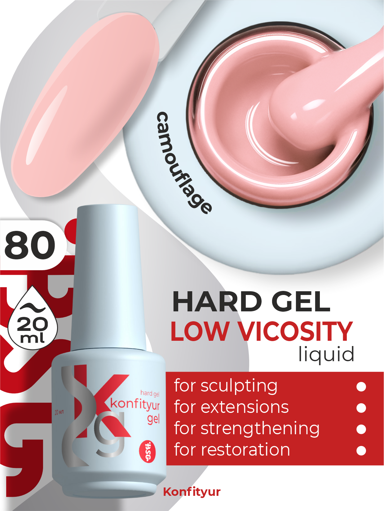 Hard gel in a bottle Konfityur LOW VISCOSITY 20 ml 80 Cbut