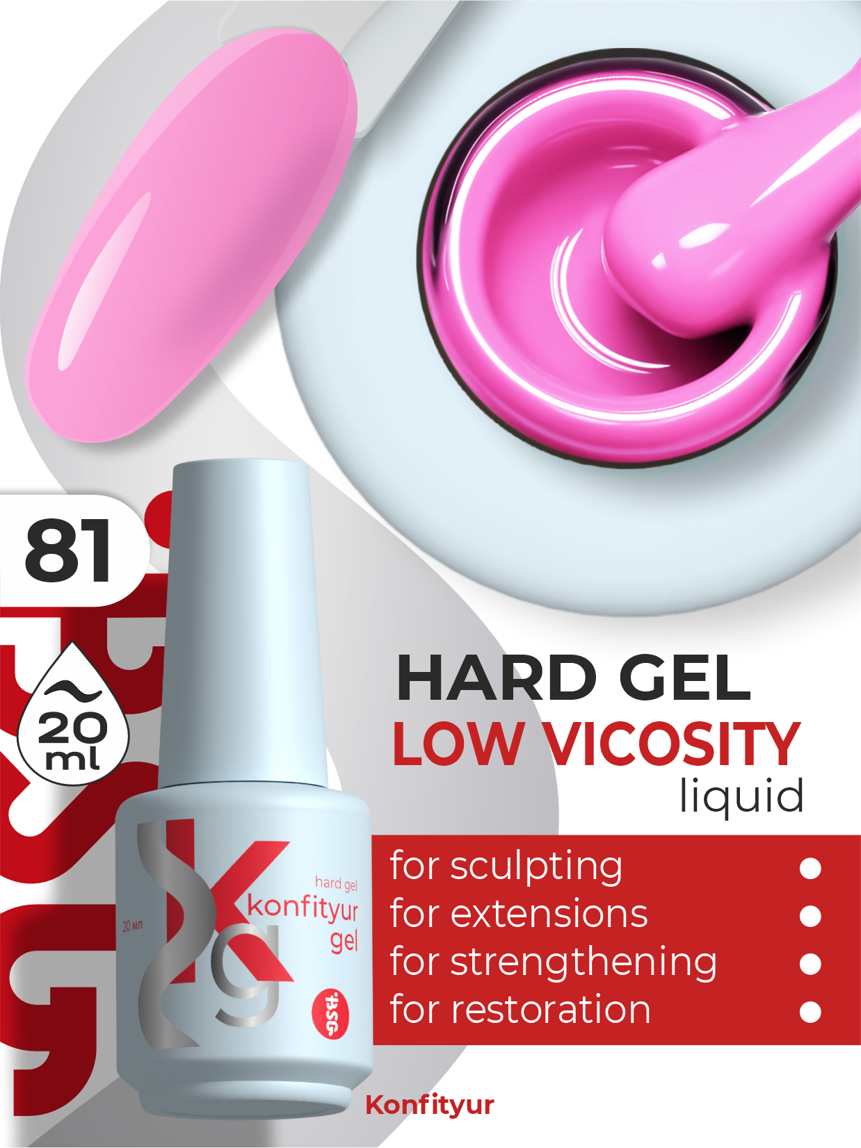 Hard gel in a bottle Konfityur LOW VISCOSITY 20 ml 81 Cbut