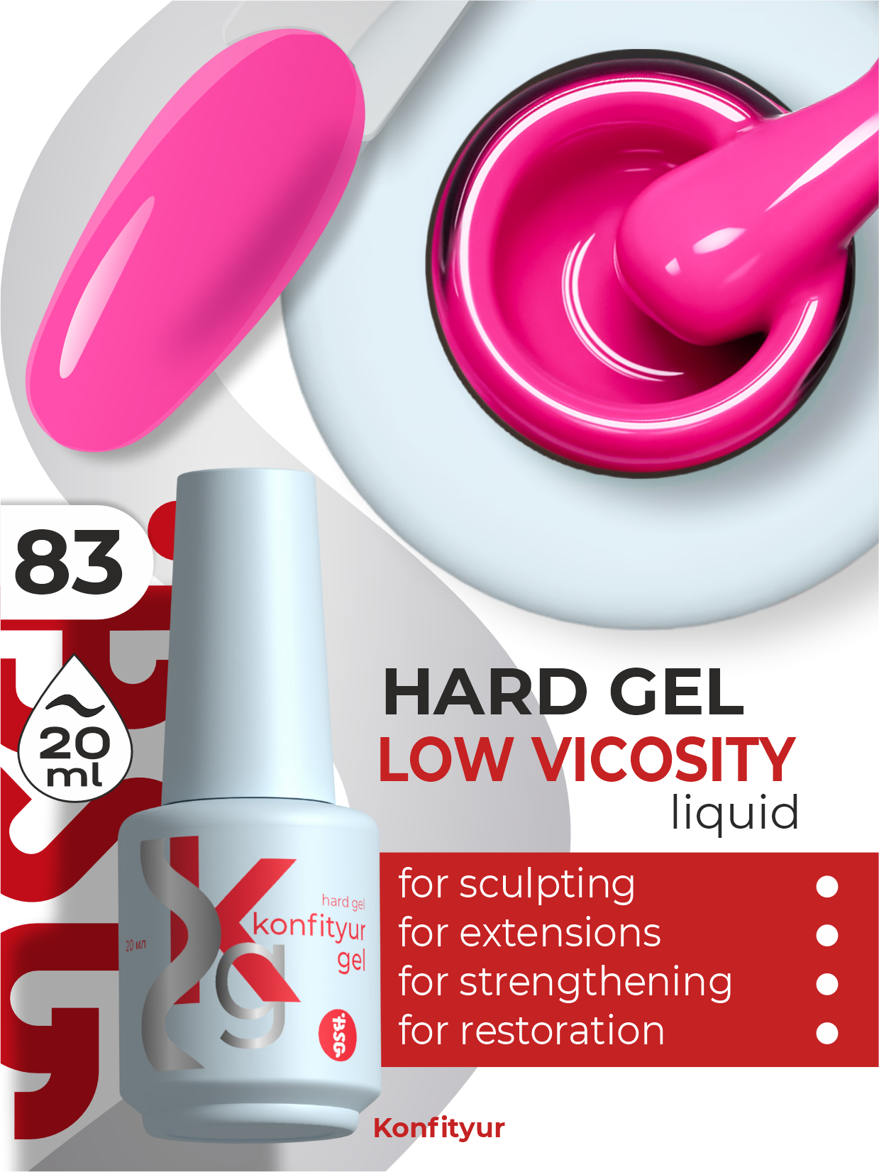 Hard gel in a bottle Konfityur LOW VISCOSITY 20 ml 83 Cbut