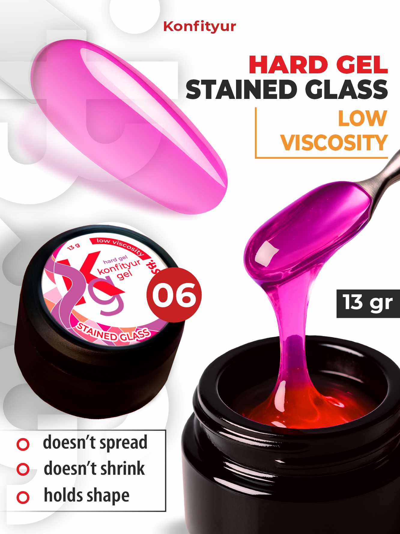 Hard gel Konfityur STAINED GLASS LOW VISCOSITY 13g 06 GLASS