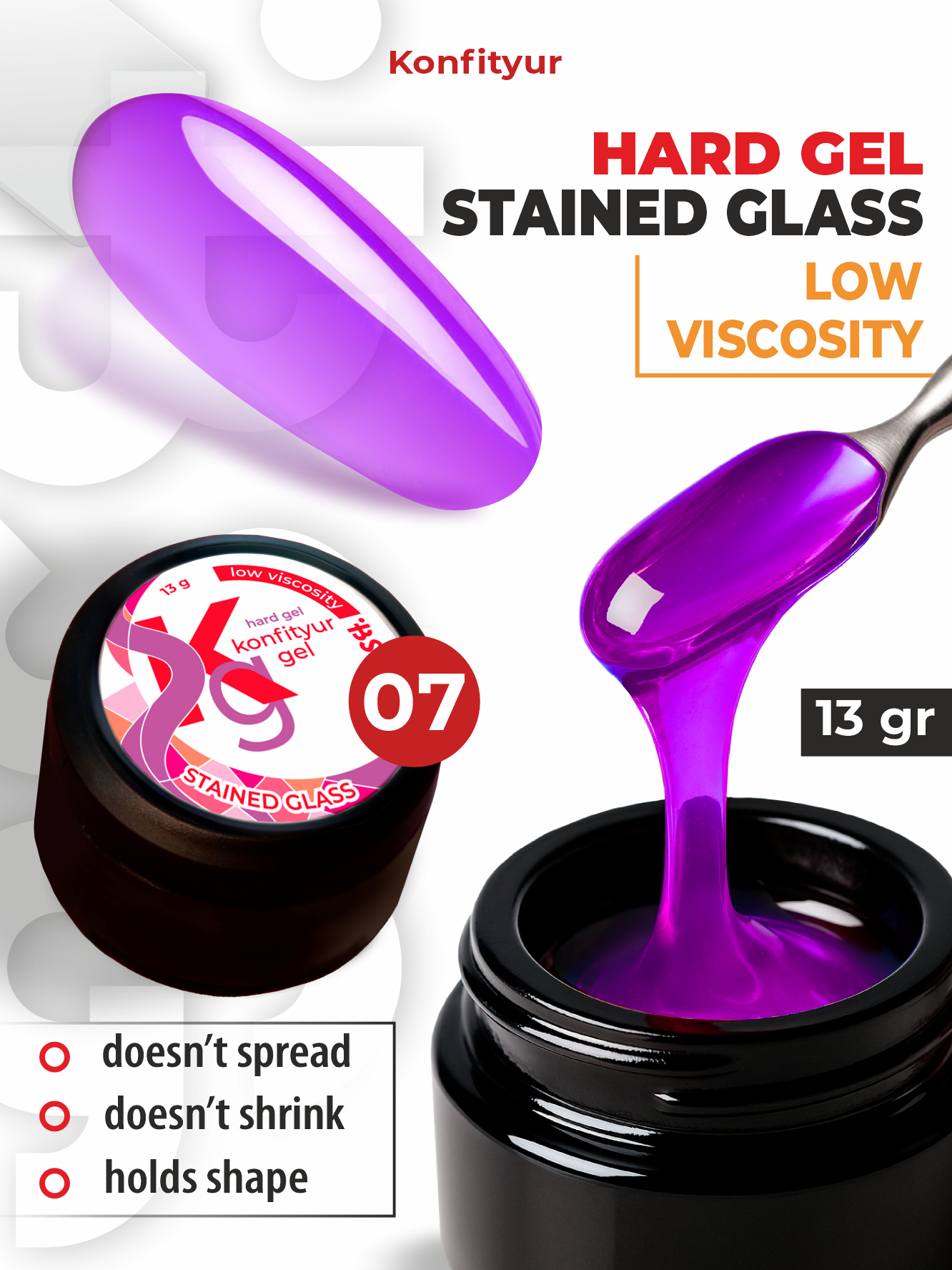 Hard gel Konfityur STAINED GLASS LOW VISCOSITY 13g 07 GLASS