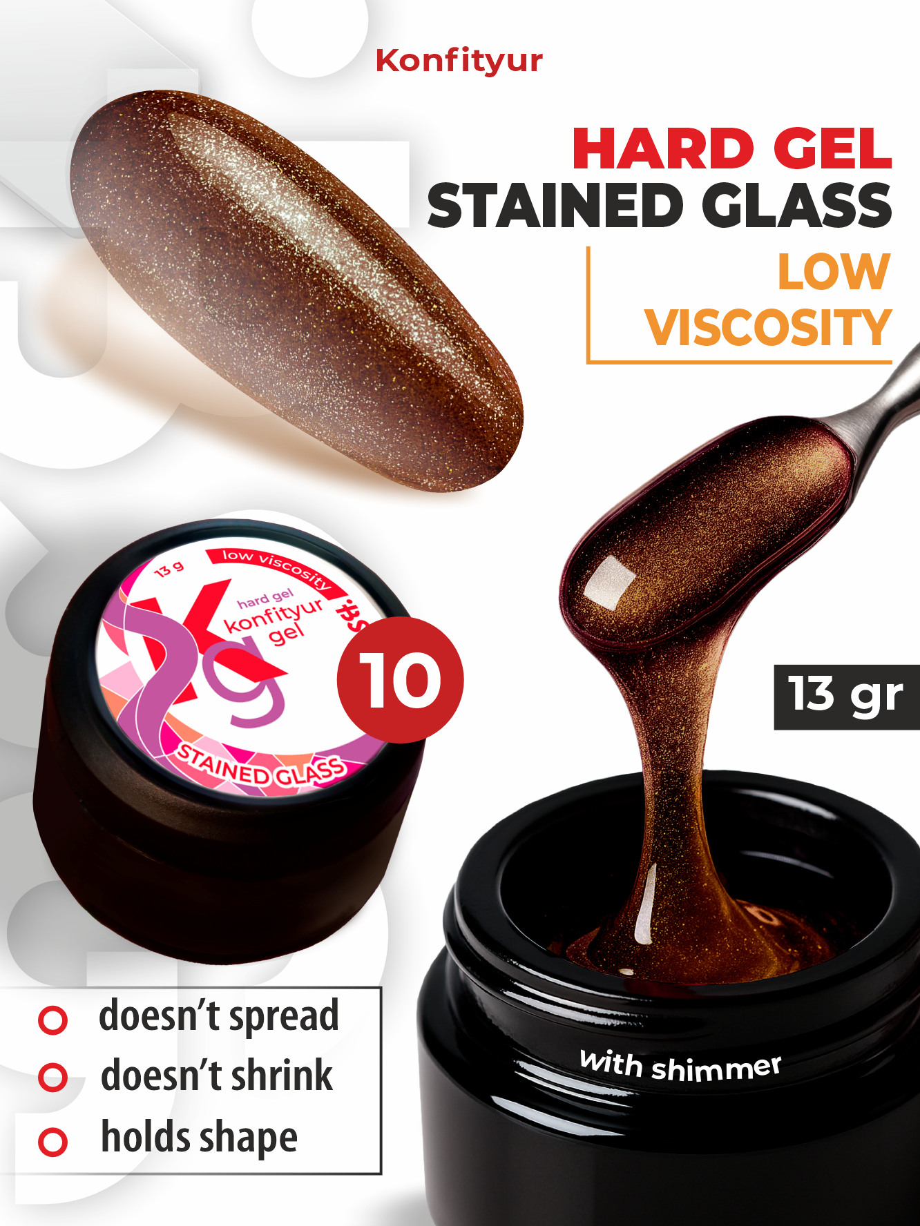 Hard gel Konfityur STAINED GLASS LOW VISCOSITY 13g 10 GLASS