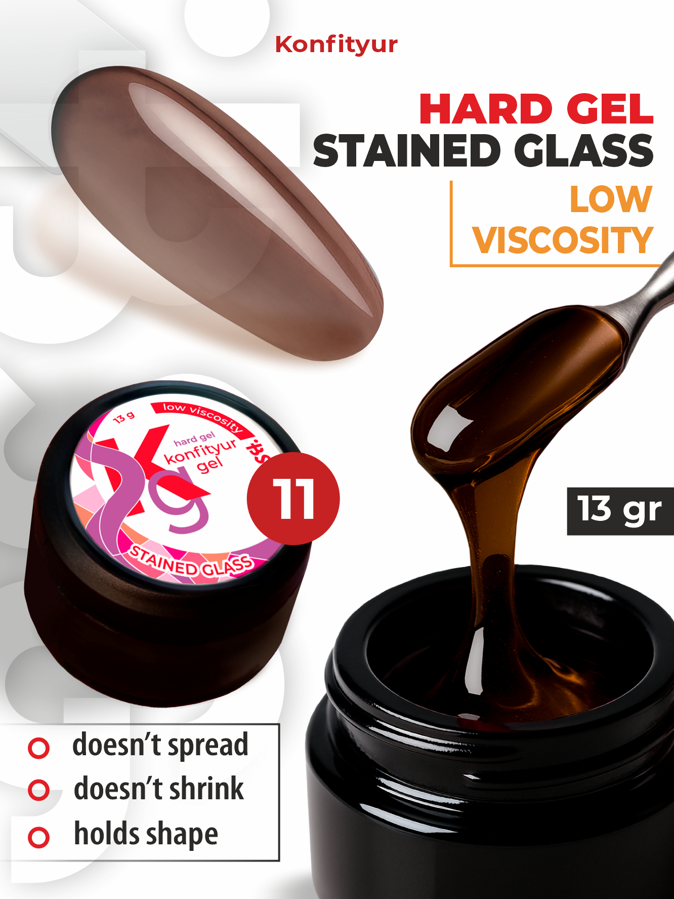 Hard gel Konfityur STAINED GLASS LOW VISCOSITY 13g 11 GLASS