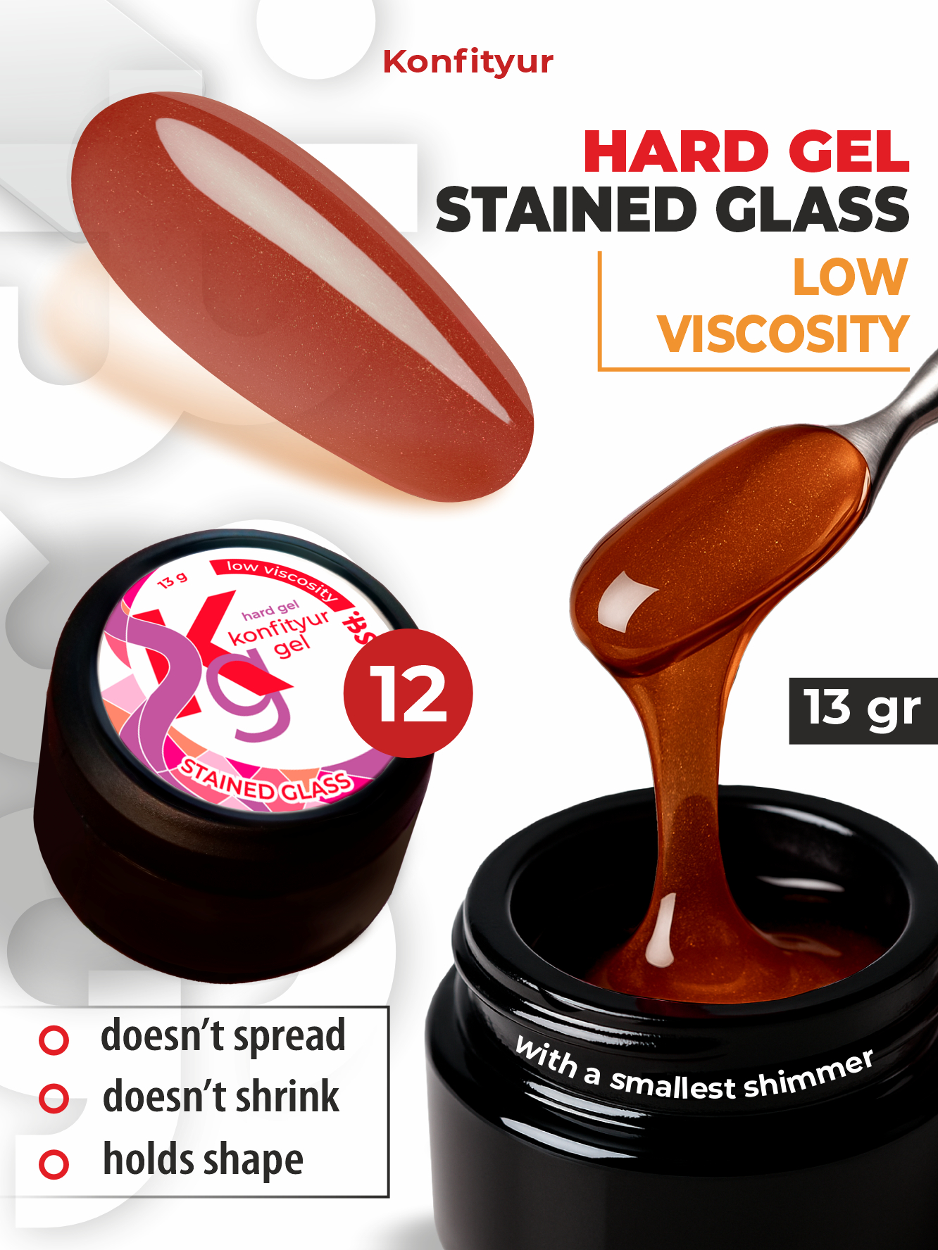 Hard gel Konfityur STAINED GLASS LOW VISCOSITY 13g 12 GLASS